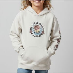 8-10 Girls Cream Billabong Long Sleeve Sweatshirt w/Logo on Front Roses on Arm
